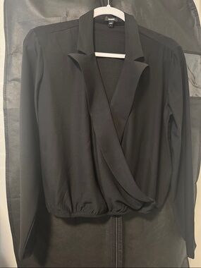 Express Black Draped Surplice Top with Shawl Collar